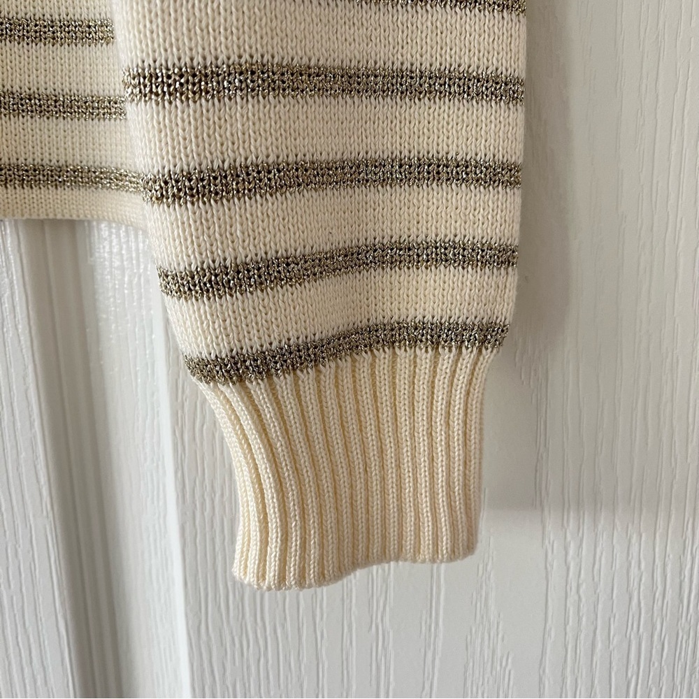 SAINT LAURENT Striped Sweater - Ivory / Gold Metallic - Size Small - Picture 3 of 11